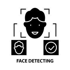 face detecting icon, black vector sign with editable strokes, concept illustration