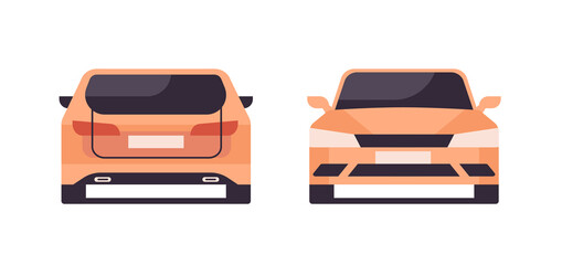 set of different angles of yellow car repair service concept vehicle view from front and rear horizontal isolated vector illustration