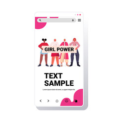mix race girls activists holding poster female empowerment movement women power concept smartphone screen copy space vector illustration