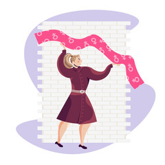 girl activist holding poster female empowerment movement women power concept full length vector illustration