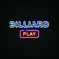 Billiard Play Game Neon Signs Vector. Design Template Neon Style