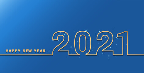 Golden Happy New Year 2021 With Glitter on Blue background. Vector illustration.