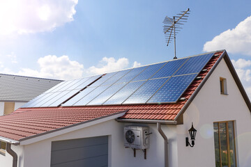 Fototapeta premium Solar panels on the house roof 3d illustration