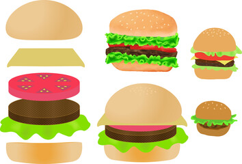 シンプルで可愛いハンバーガーのイラストセット