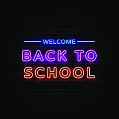 Back To School Neon Signs Vector. Neon Design Style