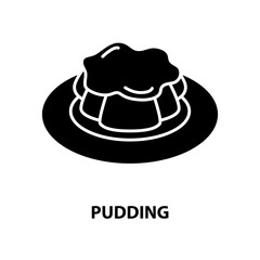 pudding icon, black vector sign with editable strokes, concept illustration