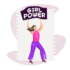 girl activist holding poster female empowerment movement women power concept full length vector illustration