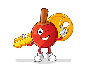 table tennis bat carry the key mascot. cartoon vector