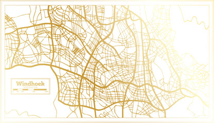 Windhoek Namibia City Map in Retro Style in Golden Color. Outline Map.