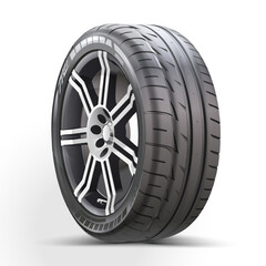 Obraz premium Car wheel isolated on a white background. Car tire, Aluminum wheels isolated on white background. Realistic race wheel vector.