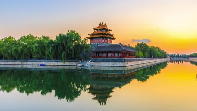 Time lapse of the sunset at the Forbidden City,Beijing,China.
