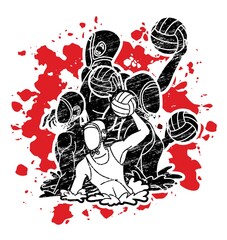 Group of water polo players  action cartoon graphic vector