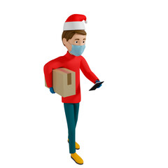3D rendering. A man in uniform from a delivery service with a box in his hands.