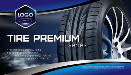 Car tire pile background. Tire stack. Group of tyre isolated. Change a car tires from summer for winter. Realistic vector. Information. Store. Action. Landscape poster, digital banner, flyer.