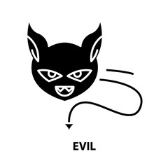 evil icon, black vector sign with editable strokes, concept illustration
