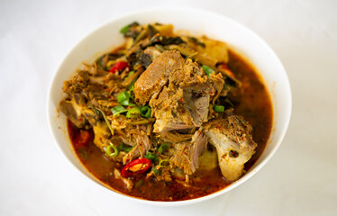 Korean Food Pork Rib Hangover Soup which is called Ppyeodagwihaejang-gug