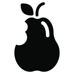 Bitten pear icon isolated on white background. Black pear symbol for your design. Vector illustration.