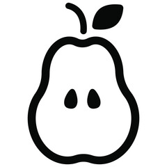 Icon of half pear isolated on white background. Black pear symbol for your design. Vector illustration.