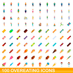 100 overeating icons set. Cartoon illustration of 100 overeating icons vector set isolated on white background