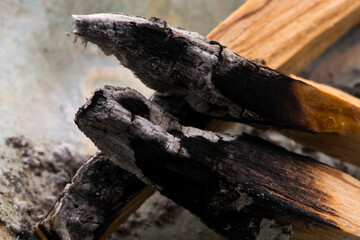 Smudging ceremony using Peruvian Palo Santo holy wood incense stick