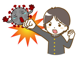 ウイルスを撃退する男子学生
