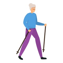 Senior woman nordic walking icon. Cartoon of senior woman nordic walking vector icon for web design isolated on white background
