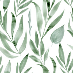 Fototapeta premium Tropical seamless patterns. Wild plants, abstract leaves watercolor sketch