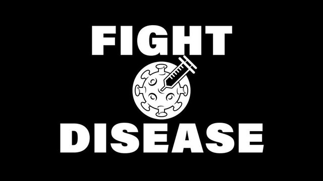 A simple black and white badge showing a "Fight Disease" message, a vaccine concept animation