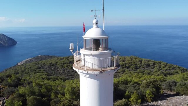Gelidonya Lighthouse in Mediterranean sea. Famous Lighthouse on Lycian Way in Karaoz, Antalya, TURKEY