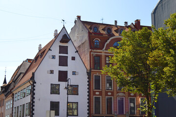 Fototapeta premium The street with historic buildings in the Old Town of Riga, Latvia, Baltic States