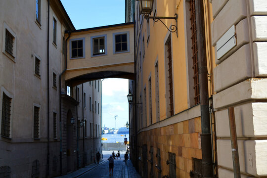 The street near the promenade in the Old Town (Gamla Stan), Stockholm center, Sweden