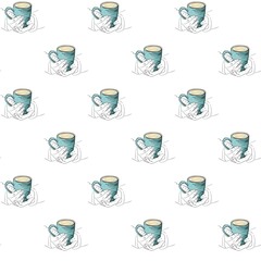 Vector seamless pattern of a cup in hands. Warm winter illustration depicting a mug of hot tea, cocoa or coffee warming hands during the cold season. Food sketch