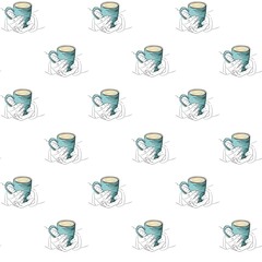Vector seamless pattern of a cup in hands. Warm winter illustration depicting a mug of hot tea, cocoa or coffee warming hands during the cold season. Food sketch