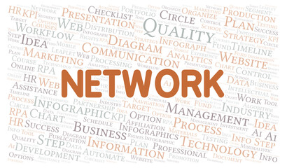 Network typography word cloud create with the text only.