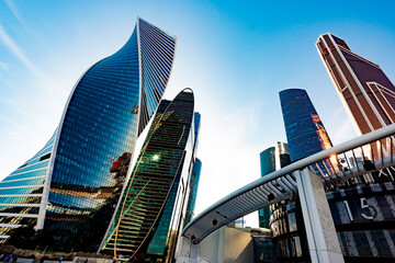 View of the office towers of the Moscow city business center district