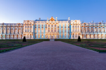 Catherine palace in Tsarskoe Selo (Pushkin) at sunset, Saint Petersburg, Russia