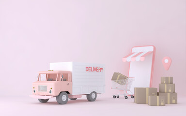 3D Online express delivery service concept, fast response delivery by scooter, courier Pickup, Delivery, Online Shipping Services. 3d Rendering.	