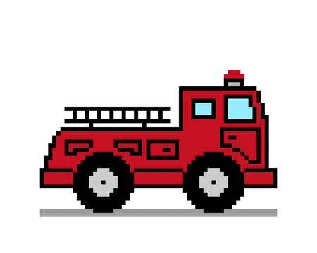 Pixel fire truck image. Vector illustration of cross stitch pattern.