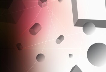 Light Pink, Red vector texture with 3D cubes, cylinders, spheres, rectangles.