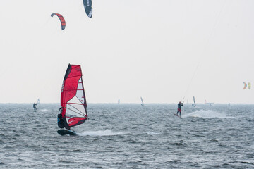 Kitesurfing in the natural park in Hel in Poland
