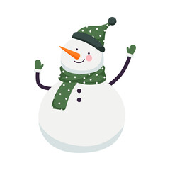 Snowman in Hat and Scarf Waving Hand Vector Illustration