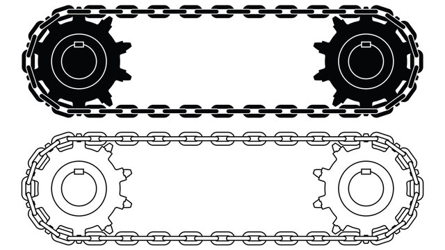Round link chains and sprocket. Chain drive. Vector illustration