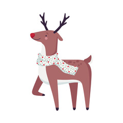 Reindeer with Antler in Warm Scarf as Christmas Character Vector Illustration