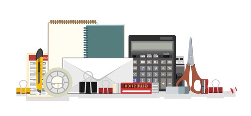 Stationery. Goods for office, school and creativity. Isolated object on a white background. Vector