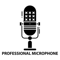 professional microphone icon, black vector sign with editable strokes, concept illustration