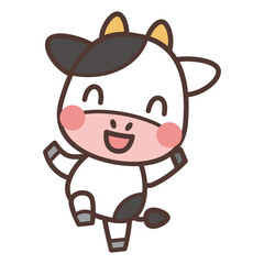 元気にスキップする牛のキャラクター　Skipping cow character