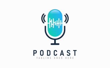 Podcast Logo Design. Abstract Microphone Symbol Logo Design Usable For Business, Foundation, Industrial, Tech, Services Company. Flat Vector Logo Design Illustration.