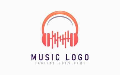 Abstract Musical Logo Design. Abstract Orange Headphone combine with Sound Aura Symbol Design Usable For Business, Community, Industrial, Tech, Services Company. Flat Vector Logo Design Illustration.