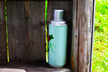 bottle of water on wood