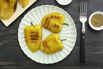 Grilled bell pepper on dark background